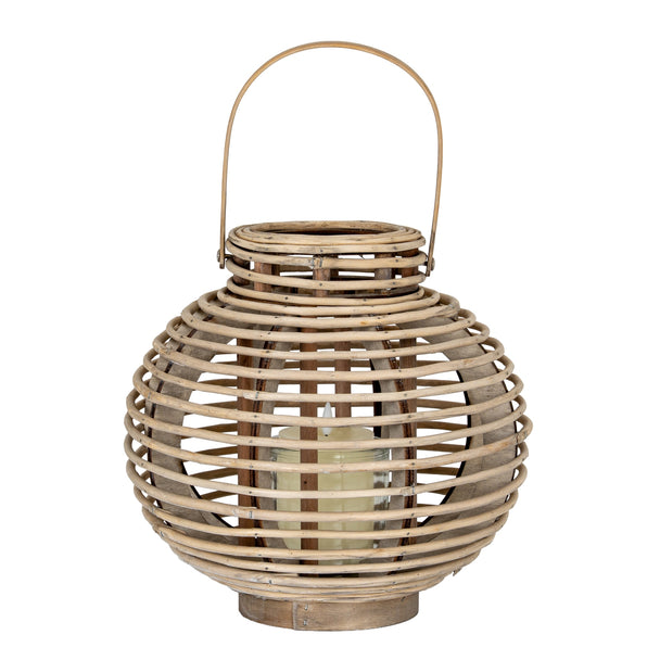 Large Round Willow Lantern with Glass Holder – 35cm, single lantern alternate angle