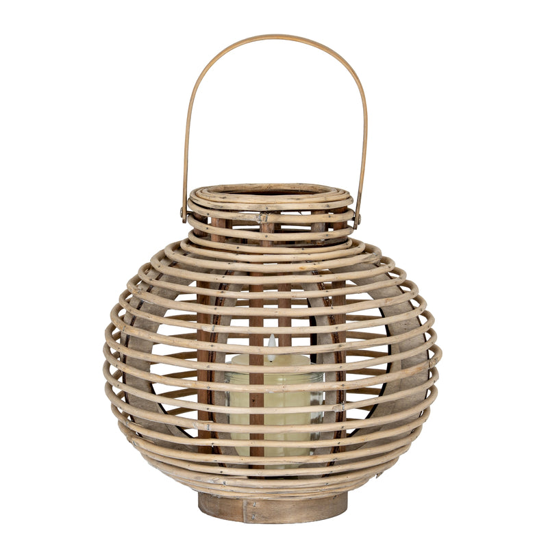 Large Round Willow Lantern with Glass Holder – 35cm, single lantern alternate angle