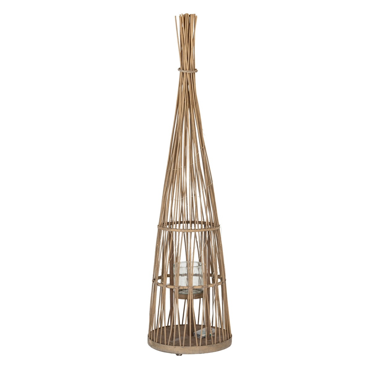 Tall Conical Wicker LED Lantern – 130cm, single tall conical lantern with lights off