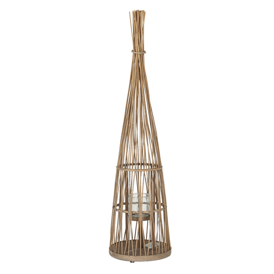 Tall Conical Wicker LED Lantern – 130cm, single tall conical lantern with lights off