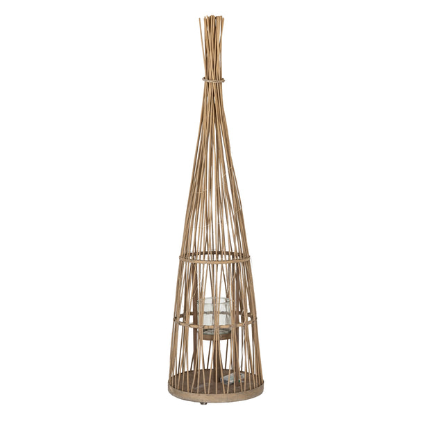 Tall Conical Wicker LED Lantern – 130cm, single tall conical lantern with lights off