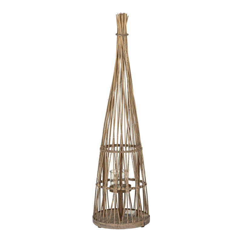 Medium Conical Wicker LED Lantern – 110cm, single medium conical lantern with lights off