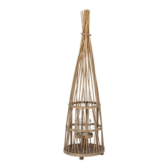 Conical Wicker LED Lantern – 90cm, single conical lantern with lights off