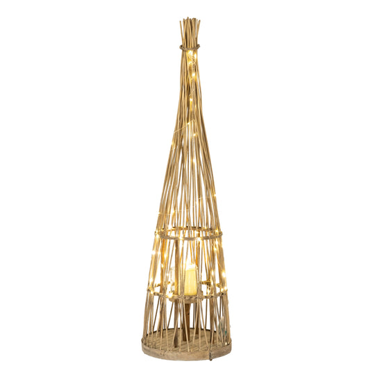 Conical Wicker LED Lantern – 90cm, single conical lantern with LEDs illuminated