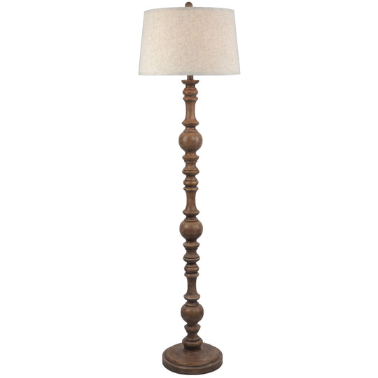 Brown Resin Floor Lamp with Edged Linen Shade – 154cm, complete floor lamp front view