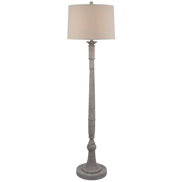 White Resin Floor Lamp with Linen Shade – 154cm, complete floor lamp front view