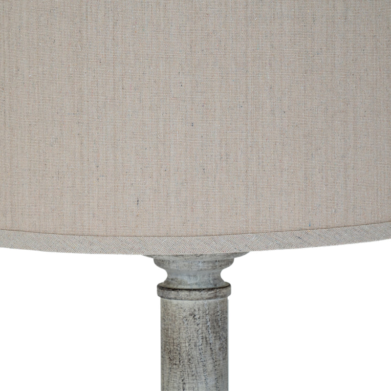 White Resin Floor Lamp with Linen Shade – 154cm, linen shade and base detail