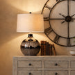 Sepia Shadows Glass Table Lamp with Linen Shade – 66cm, styled room view
