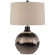 Sepia Shadows Glass Table Lamp with Linen Shade – 66cm, full product view