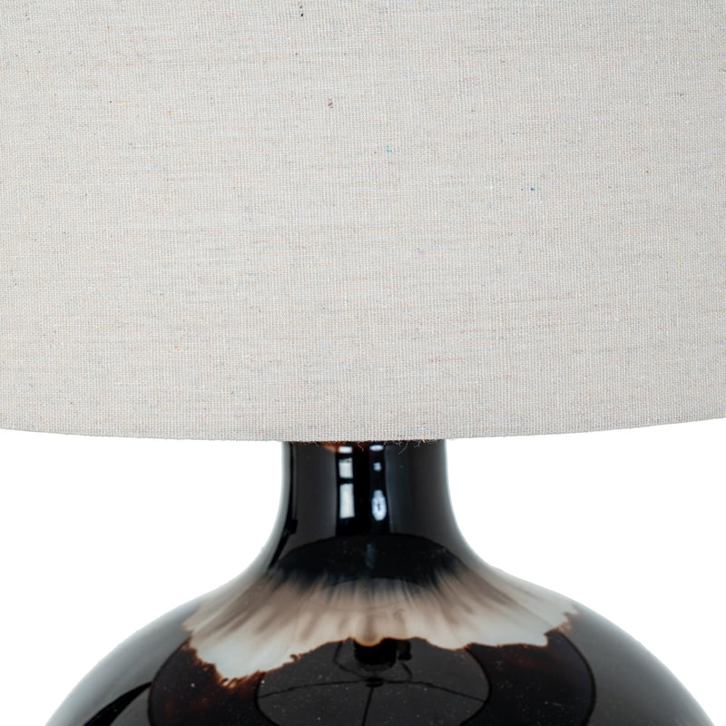 Sepia Shadows Glass Table Lamp with Linen Shade – 66cm, shade and base detail