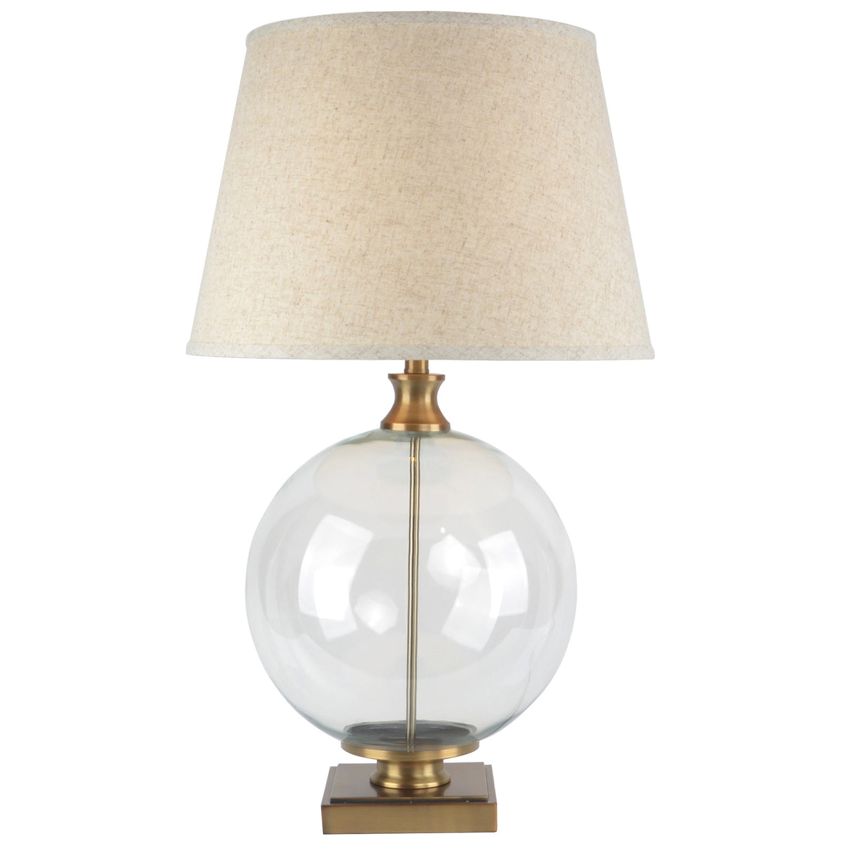 Lunel Glass Orb Table Lamp with Edged Linen Shade – 79cm, full product view