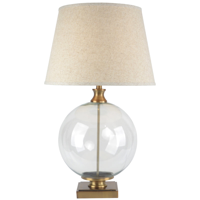 Lunel Glass Orb Table Lamp with Edged Linen Shade – 79cm, full product view