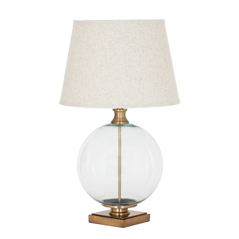 Lunel Glass Orb Table Lamp with Edged Linen Shade – 79cm, alternate full product view