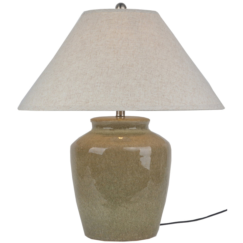 Mottura Green Ceramic Table Lamp with Edged Linen Shade – 66cm, full product view