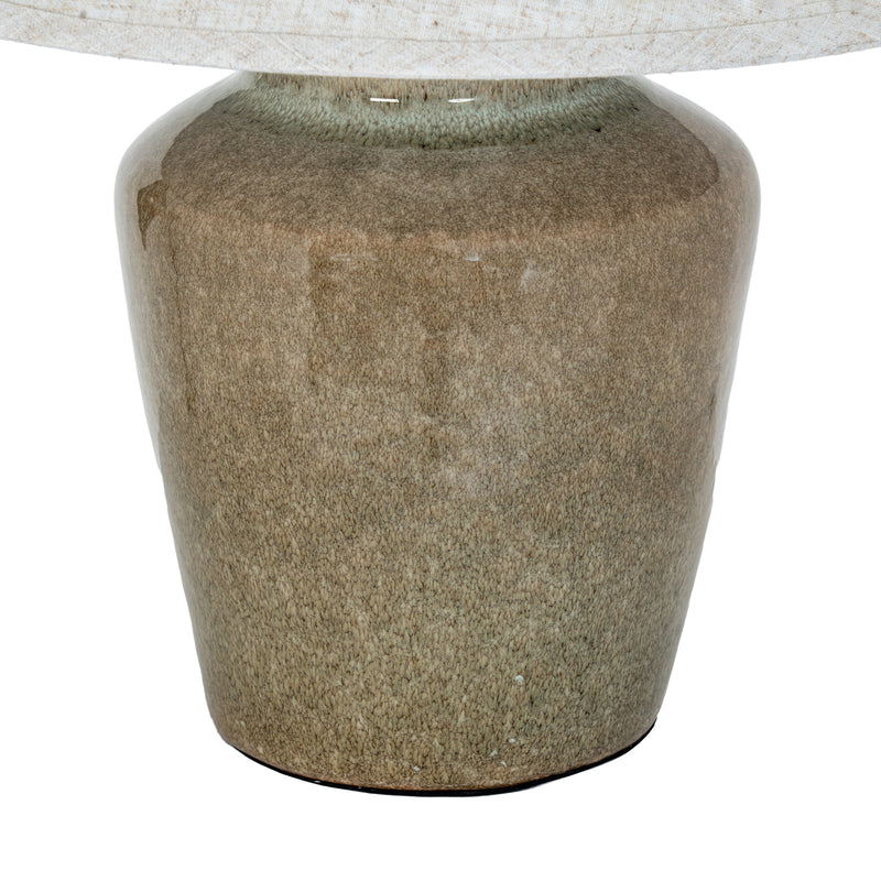 Mottura Green Ceramic Table Lamp with Edged Linen Shade – 66cm, green ceramic finish detail
