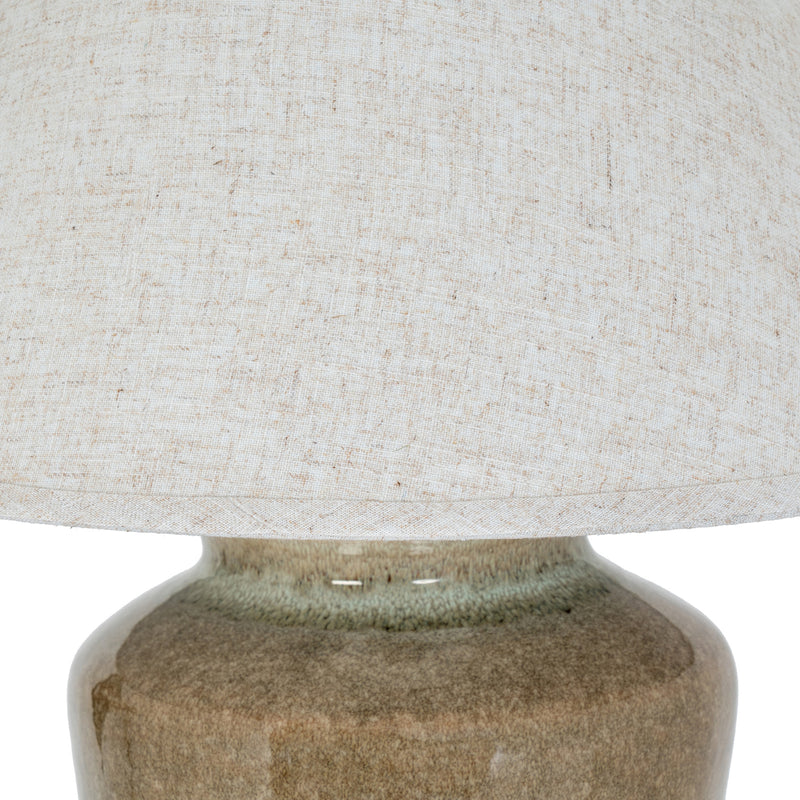 Mottura Green Ceramic Table Lamp with Edged Linen Shade – 66cm, shade and base detail