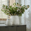 Wide Hewn-Texture White Ceramic Vase – 26cm, styled with flowers beside a window
