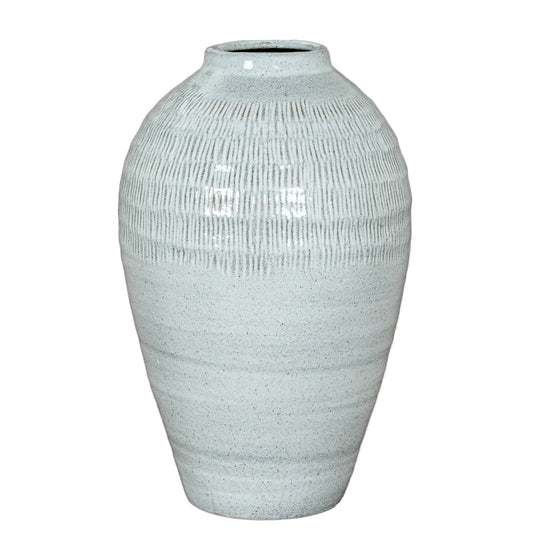 White Olpe Ceramic Vase – 30cm, single vase front view