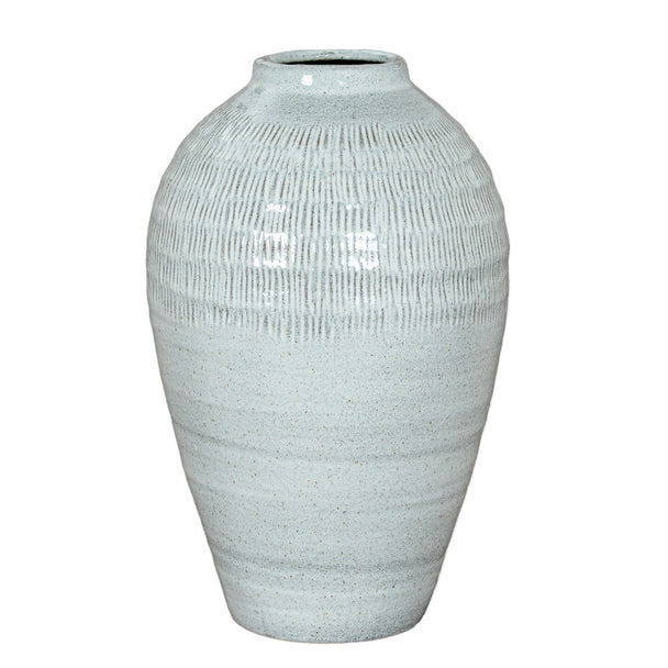 White Olpe Ceramic Vase – 30cm, single vase front view