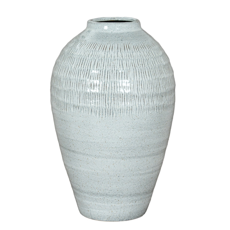White Olpe Ceramic Vase – 30cm, single vase front view