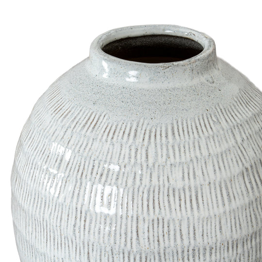 White Olpe Ceramic Vase – 30cm, open rim detail