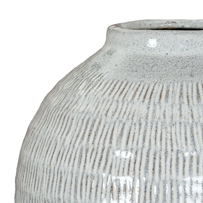 White Olpe Ceramic Vase – 30cm, glazed ceramic texture detail