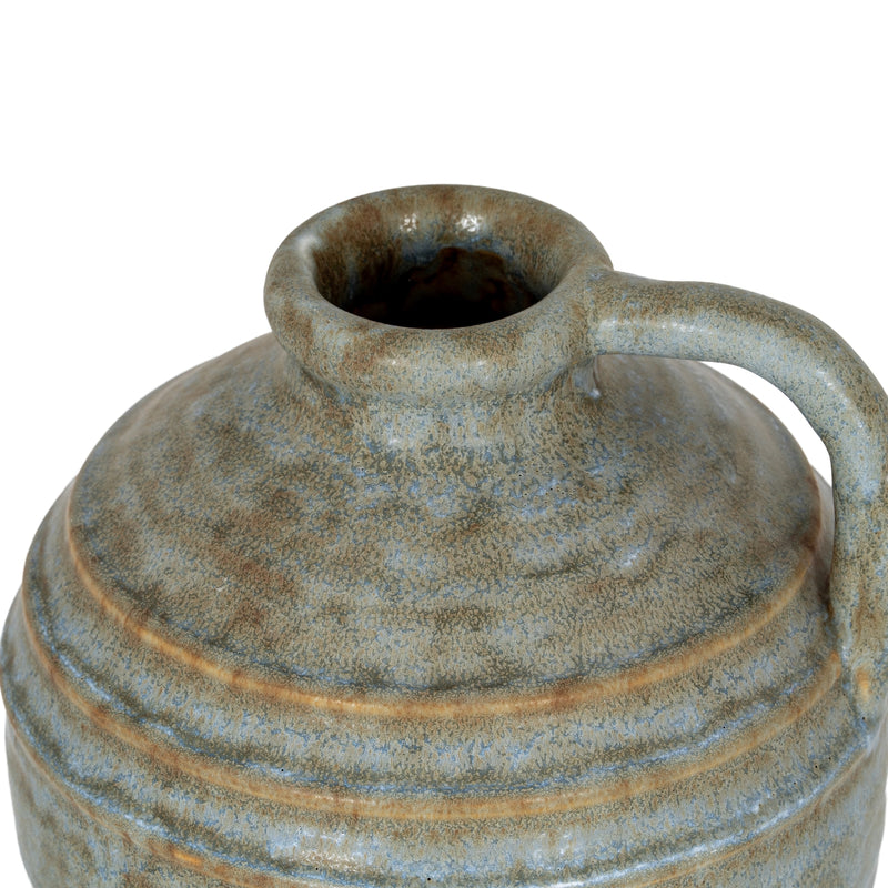 Grey Ceramic Jug Vase – 23cm, open rim and handle detail