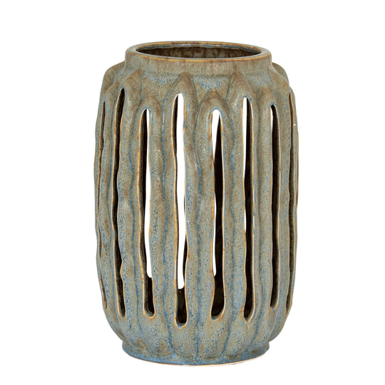 Grey Ceramic Lantern Candle Holder – 27cm, single ceramic lantern front view