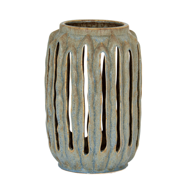 Grey Ceramic Lantern Candle Holder – 27cm, single ceramic lantern front view
