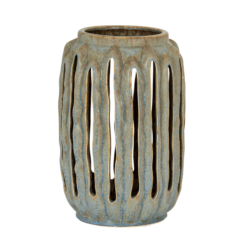 Grey Ceramic Lantern Candle Holder – 27cm, single ceramic lantern front view