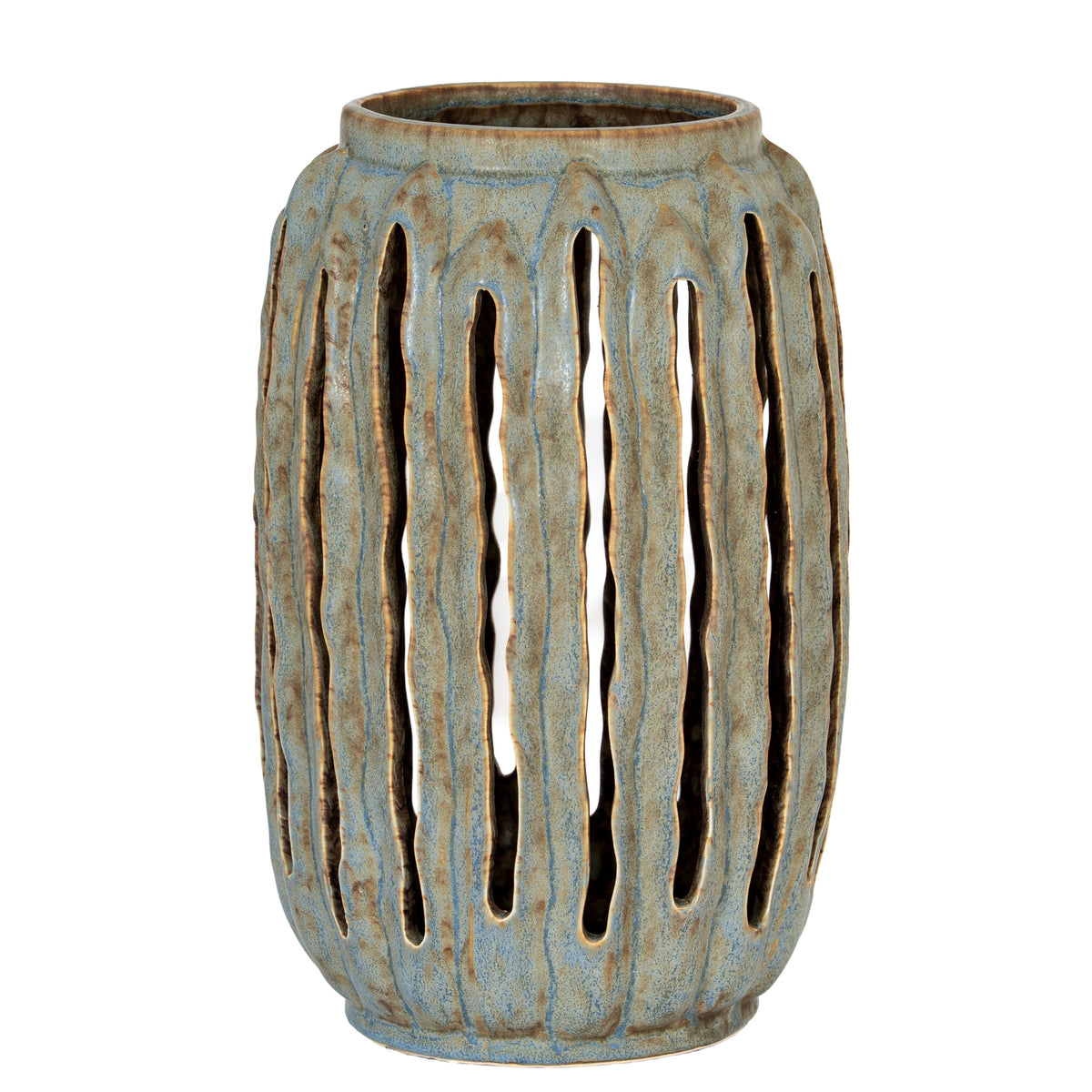 Tall Grey Ceramic Lantern Candle Holder – 32cm, single tall ceramic lantern front view