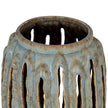 Tall Grey Ceramic Lantern Candle Holder – 32cm, open rim and vertical cut-outs detail