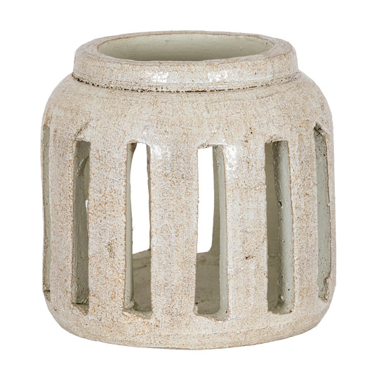 Wide White Ceramic Pillar Candle Holder – 24cm, single wide candle holder front view