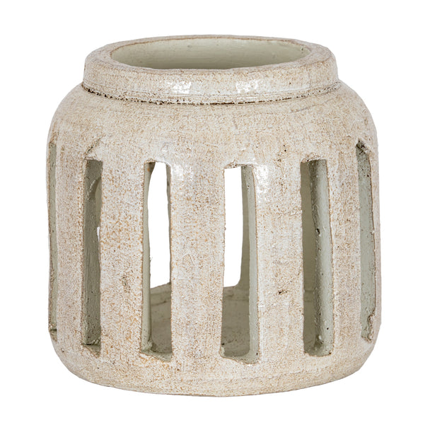 Wide White Ceramic Pillar Candle Holder – 24cm, single wide candle holder front view