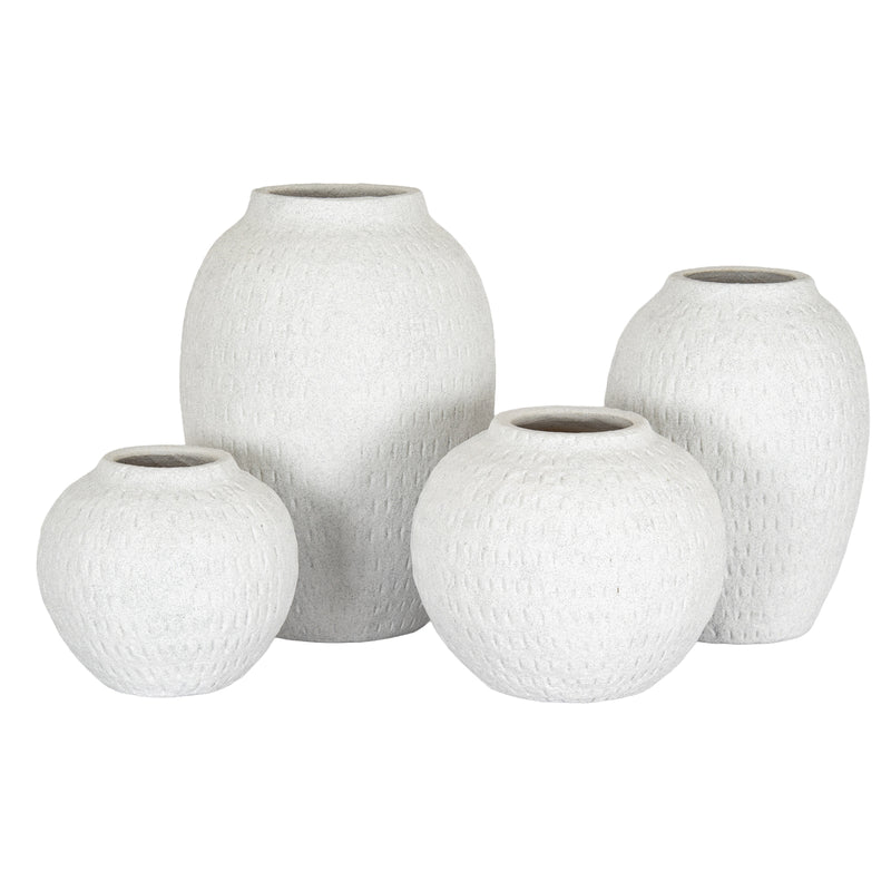 Tall White Ceramic Vase – 35cm, coordinating rounded and tall vases shown together