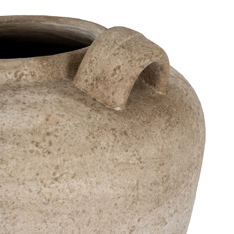 Brown Ceramic Urn Vase with Handles – 35cm, handle and ceramic surface detail