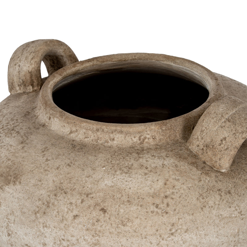 Brown Ceramic Urn Vase with Handles – 35cm, wide opening and handles detail