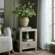 One-Drawer Wooden Side Table with Shelf – 60cm, side table styled beside an armchair with a vase