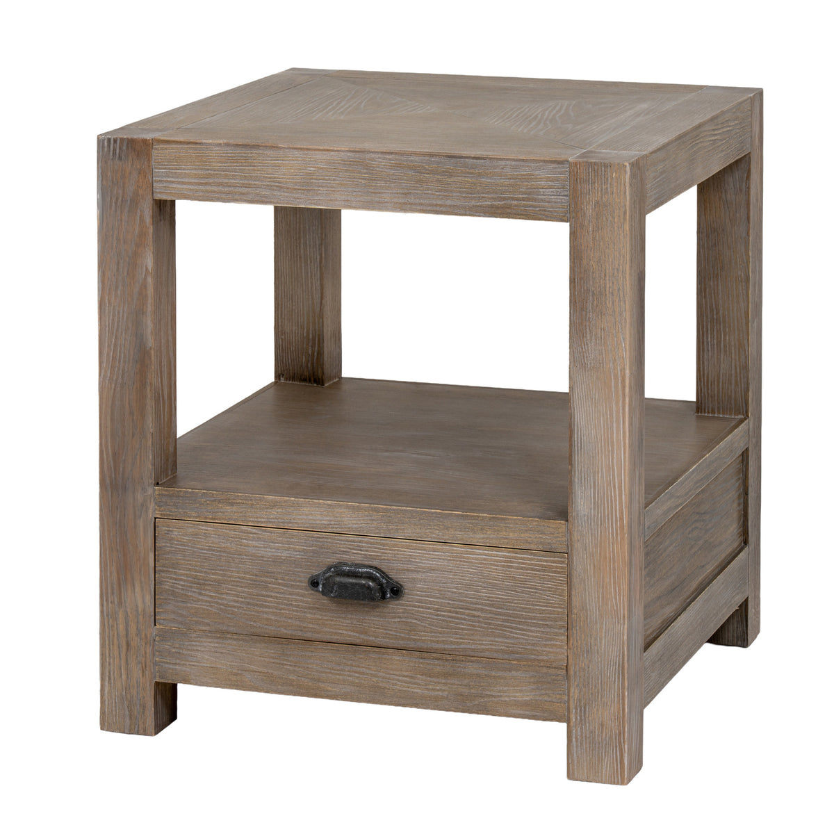 One-Drawer Wooden Side Table with Shelf – 60cm, single side table three-quarter view