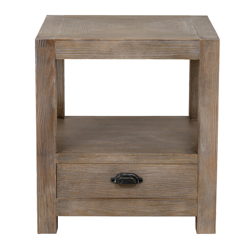 One-Drawer Wooden Side Table with Shelf – 60cm, front view showing open shelf and drawer