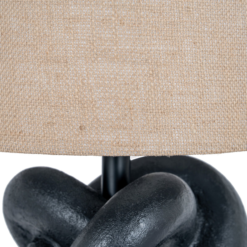 Black Knot Table Lamp with Hessian Shade – 51cm, hessian shade detail