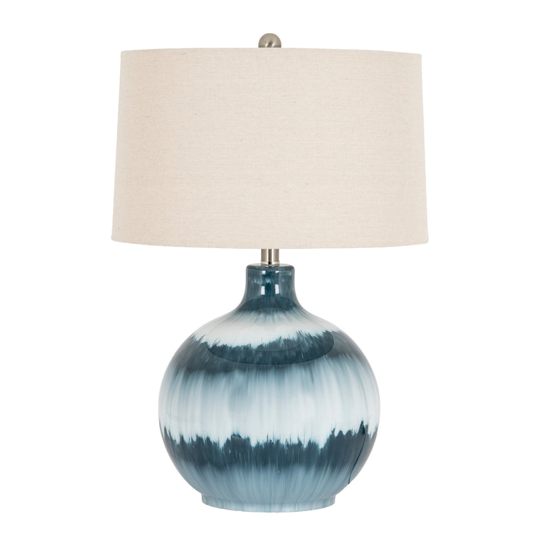 Ocean Shadows Glass Table Lamp with Linen Shade – 63.5cm, full product view