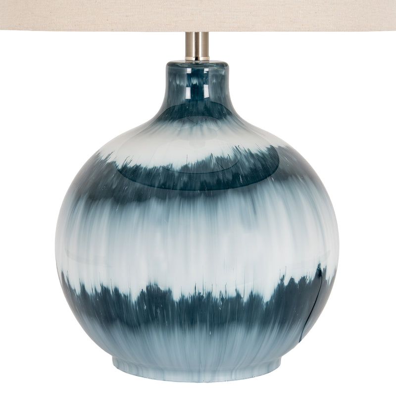 Ocean Shadows Glass Table Lamp with Linen Shade – 63.5cm, blue glass base detail