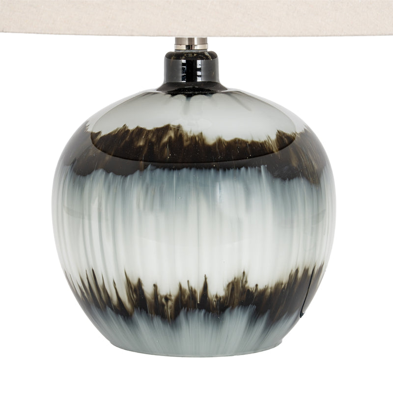 Midnight Shadows Squat Glass Table Lamp with Linen Shade – 54cm, dark glass base detail
