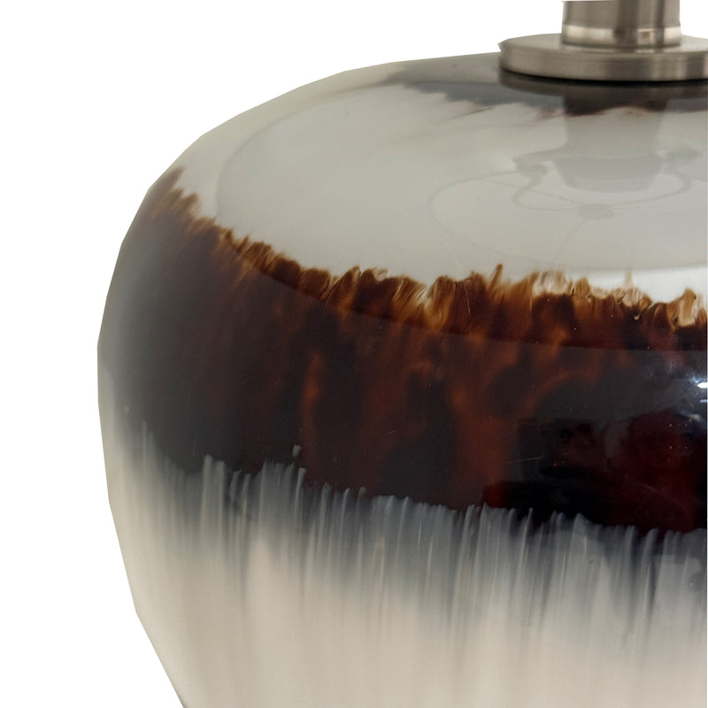 Sepia Shadows Squat Table Lamp with Linen Shade – 56cm, layered finish detail