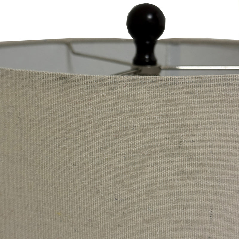 Sepia Shadows Squat Table Lamp with Linen Shade – 56cm, shade and finial detail