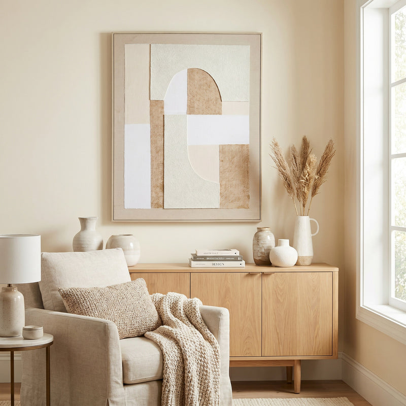 Portina Linen-Textured Canvas in Wood Frame – 80 × 100cm, styled room view