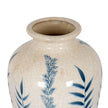 Blue & White Floral Ceramic Vase – 31cm, open neck and rim detail
