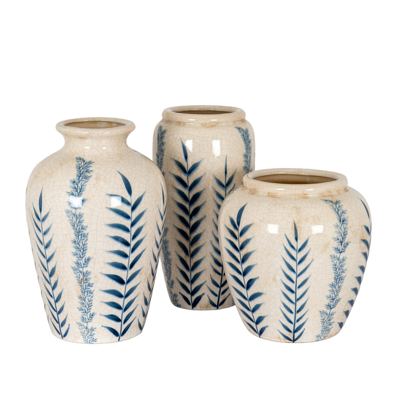 Blue & White Floral Ceramic Vase – 31cm, three coordinating vases shown together