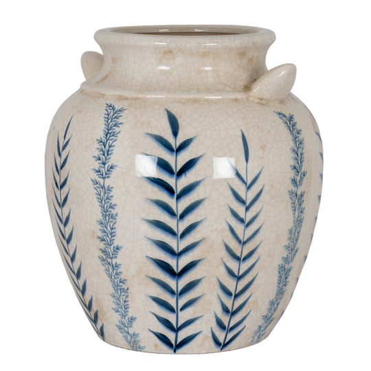 Blue & White Floral Amphora Vase – 34cm, single vase front view with handles